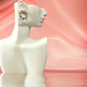 Crystal & Faux Pearl Circle Cluster Pierced Statement Earrings